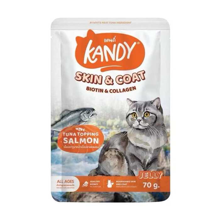 Kandy SKIN & COAT Pouch with Tuna Topping Salmon in Jelly 70g