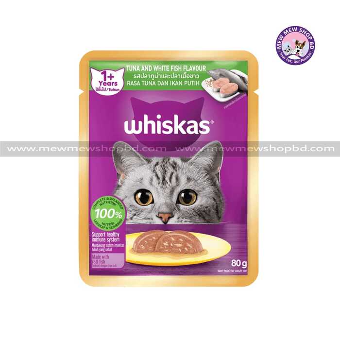 Whiskas Pouch Adult 1+ Tuna & White Fish 80gm Wet Food Cat Food