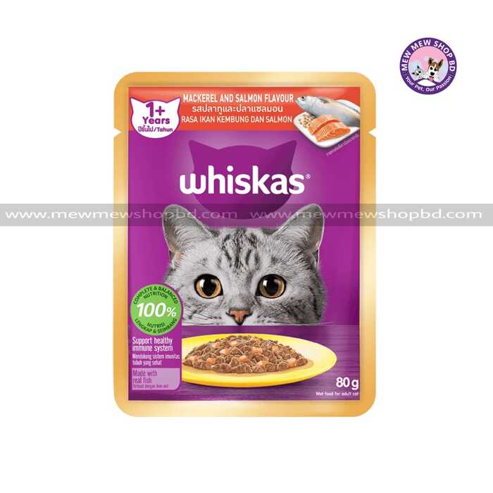 Whiskas Pouch Adult Cat 1+ Yrs Mackerel and Salmon 80g