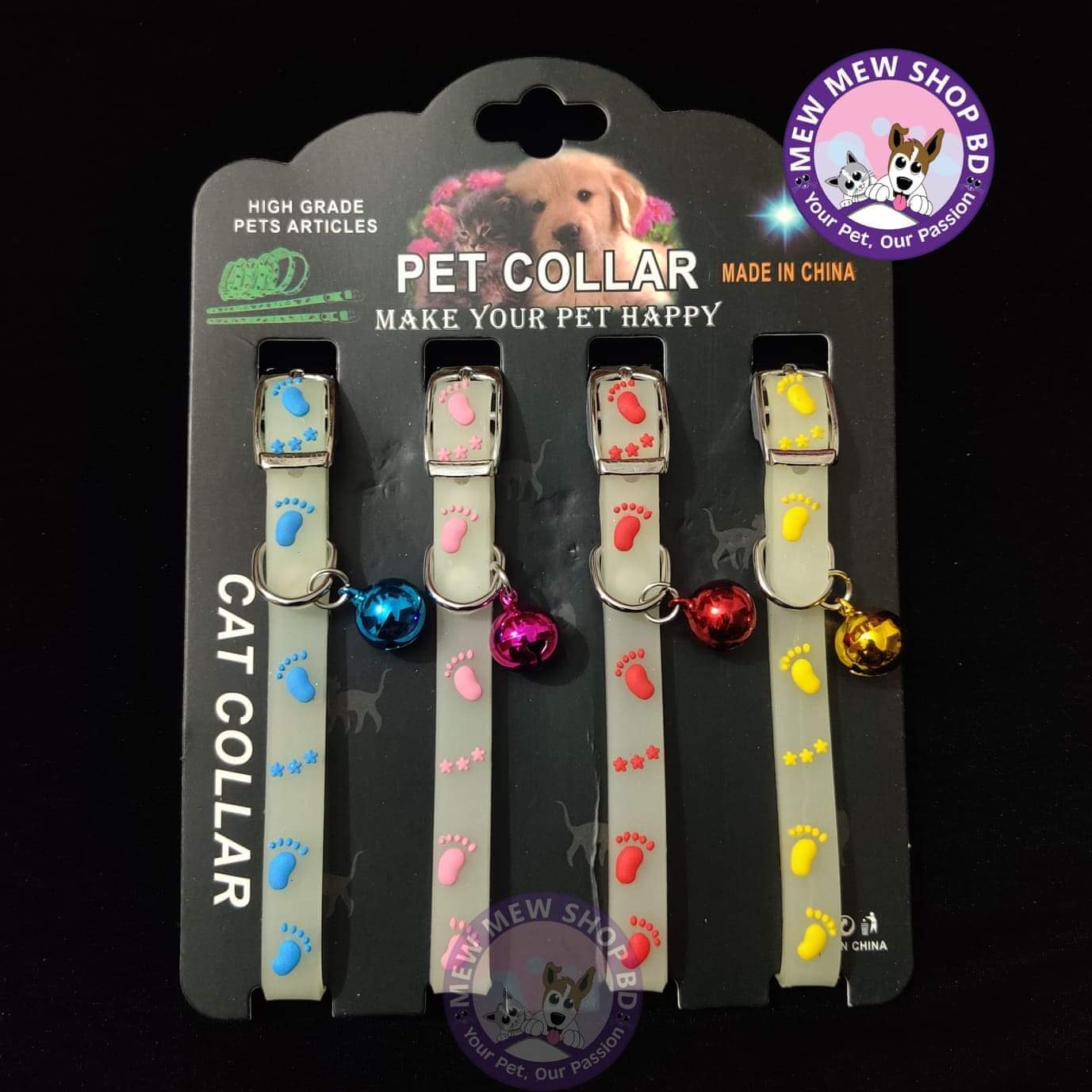 Adjustable Foot Print Radium Cat Collar