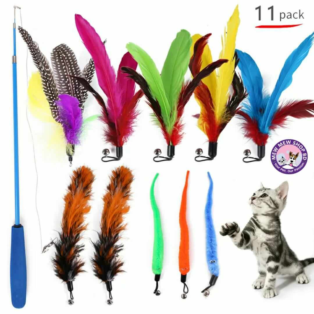 11Pcs/Set Cat Teaser Feather Playing Sticks Interactive Toy