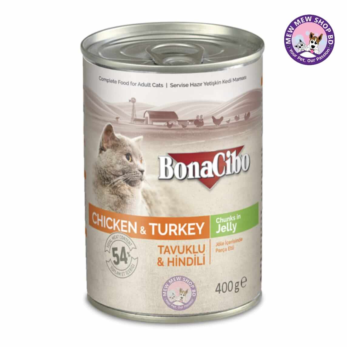 BonaCibo Adult Cat Canned Food Chicken & Turkey in Jelly 400g