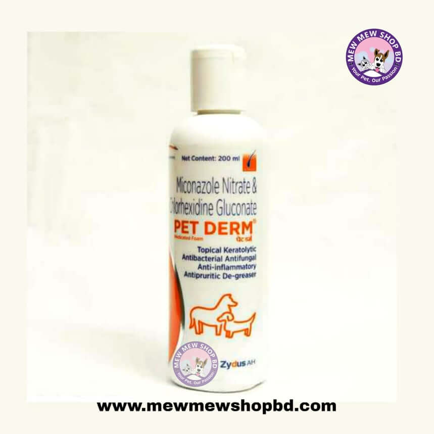 Pet Derm Medicated Anti Bacterial & Anti Fungal Foam Shampoo For Dogs & Cats 200ml