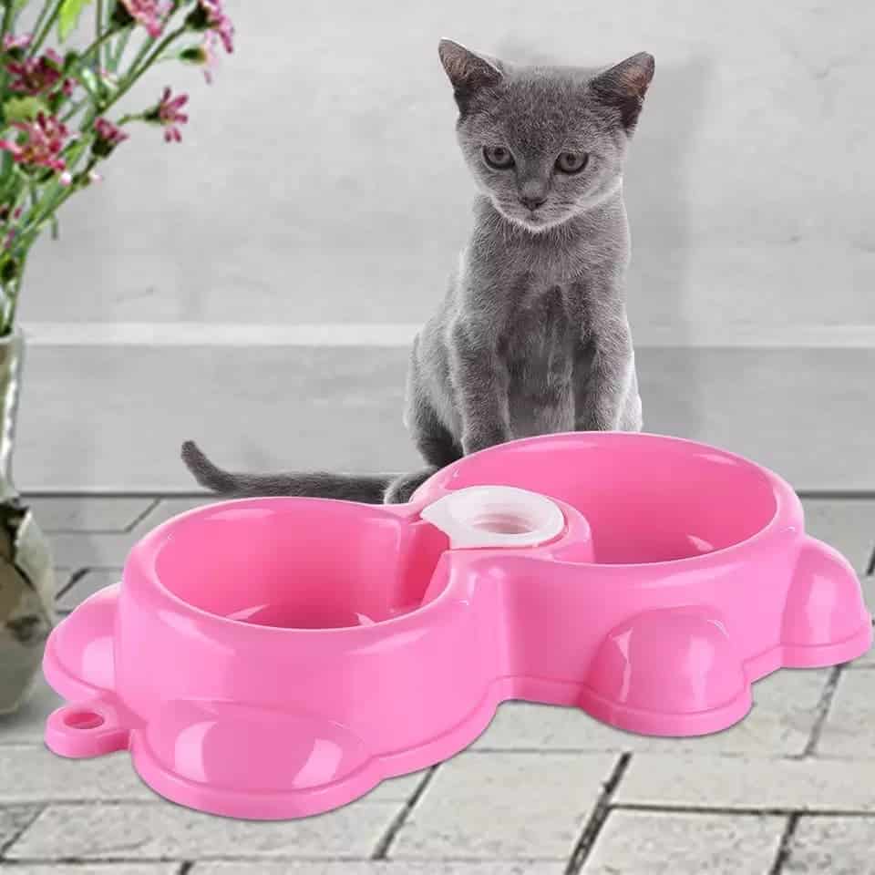 Double Pet Water Food Bowl Cat Food Storage Container