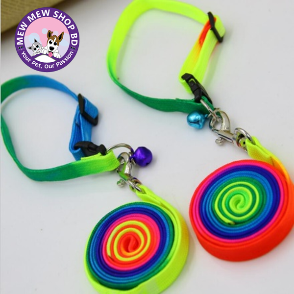 Rainbow Colourful Pet Leash+Collar || Collar with Leash for Cat Collar