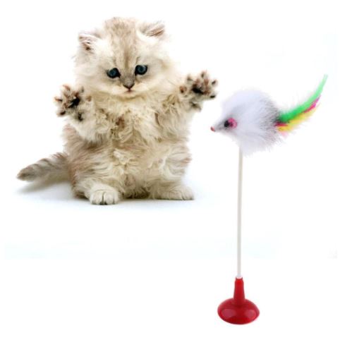 Rubber Spring Cat Toys Bottom Sucker Feather Mouse Toys