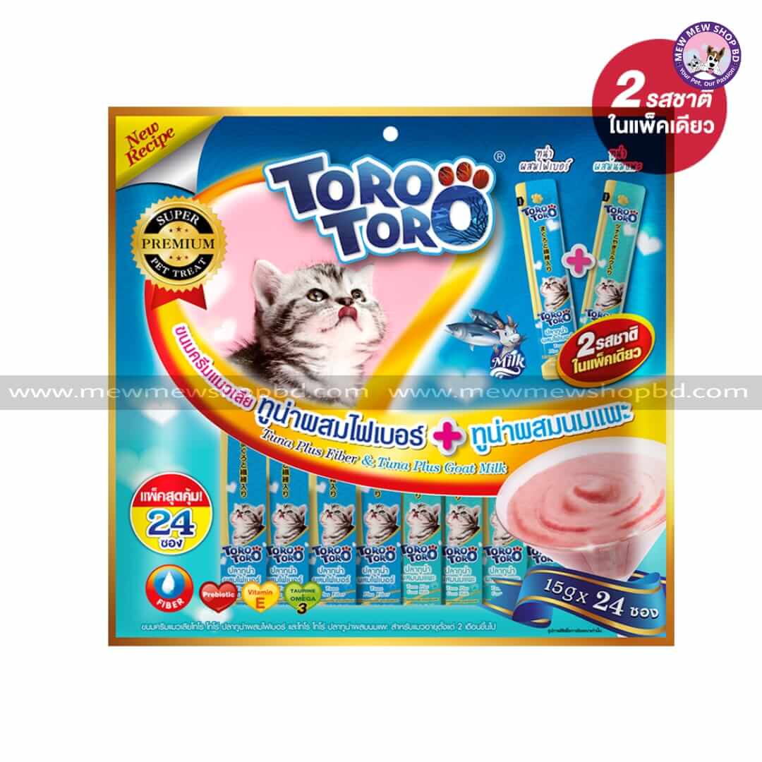 25 Pcs Toro Toro Lickable Treat Tuna Plus Fiber & Tuna Plus Goat Milk 24pcs