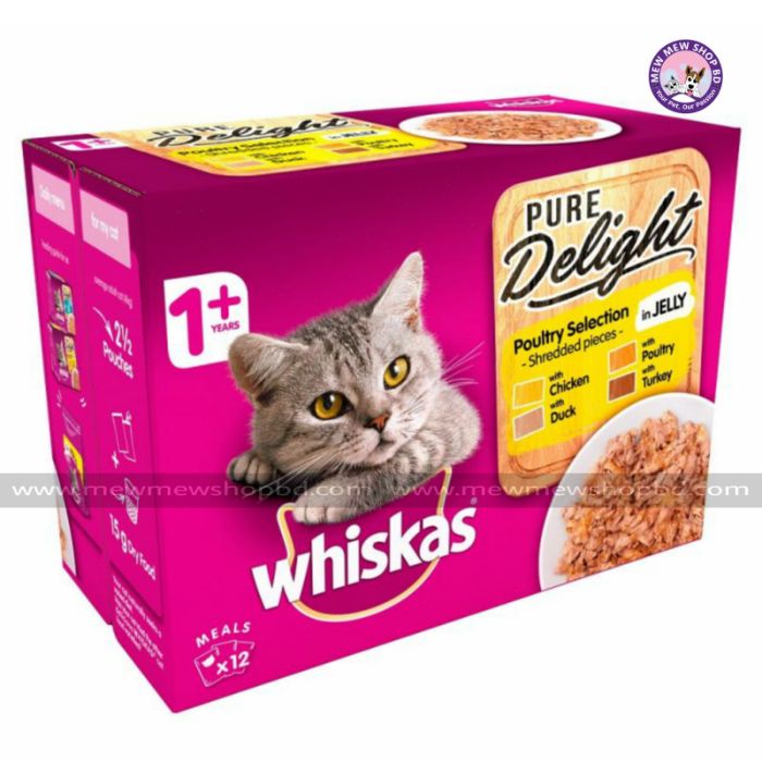 Whiskas Pure Delight Poultry Selection in Jelly 1+ Year 12x 85g (UK)
