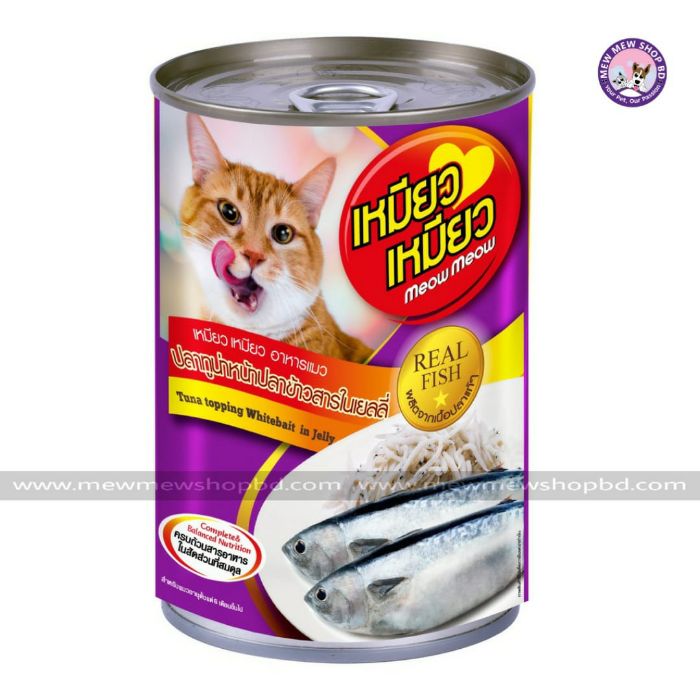 Meow Meow Cat Can Food Tuna Topping Whitebalt in Jelly - 400g