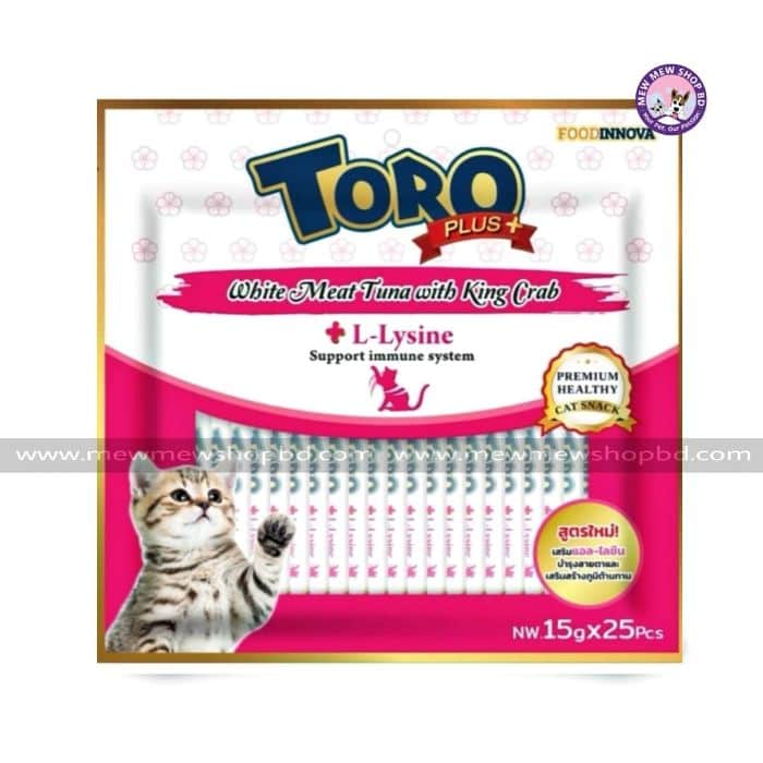 25 Pcs Toro Plus Cat Treat White Meat Tuna with King Crab +L-Lysine 15g x 25