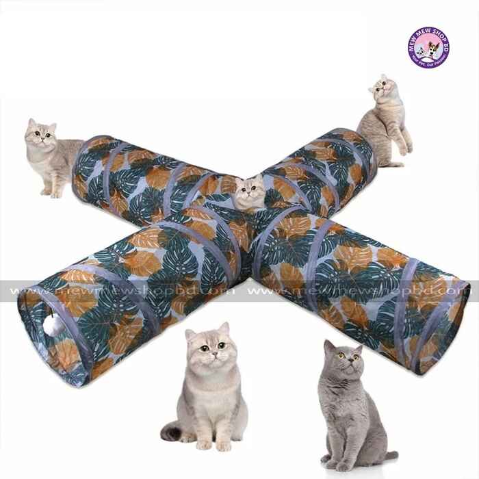 Printed Collapsible 4 way 1 Window Tunnel toy for Pet Cat