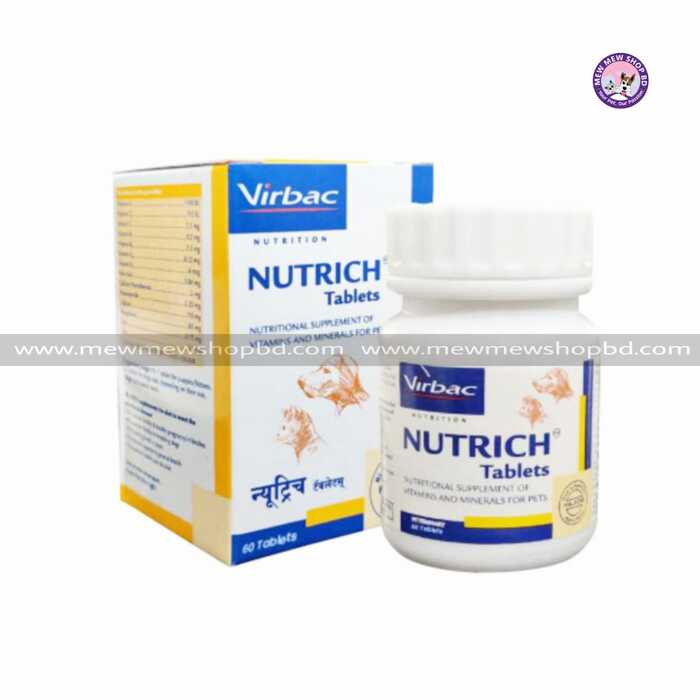 Nutrich Tabs Complete multivitamin-mineral tablet with multiple health benefits for pets. (60Tabs)