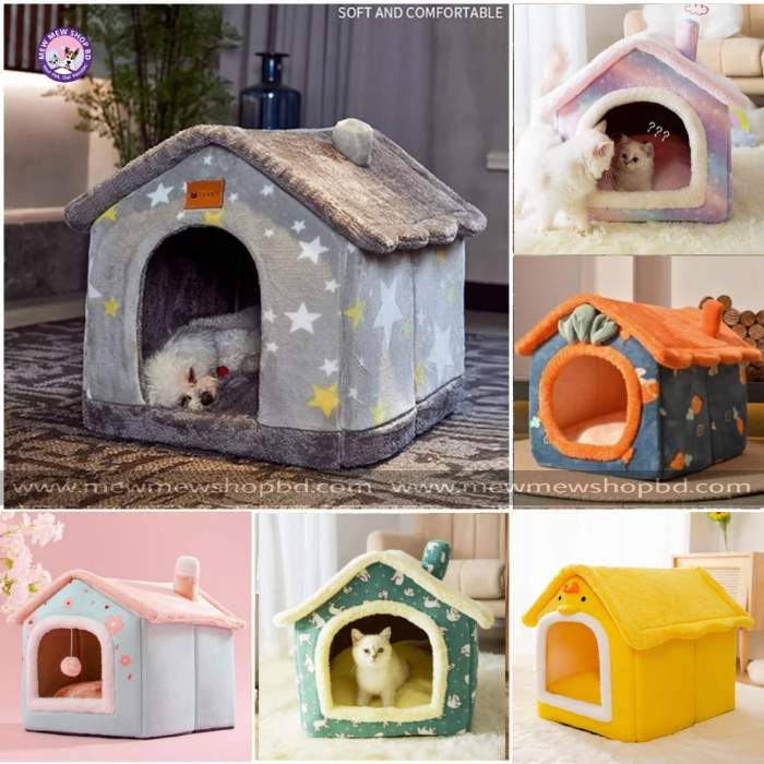Tent shape Enclosed Warm House Plush Sleeping Bed for Pet Cat