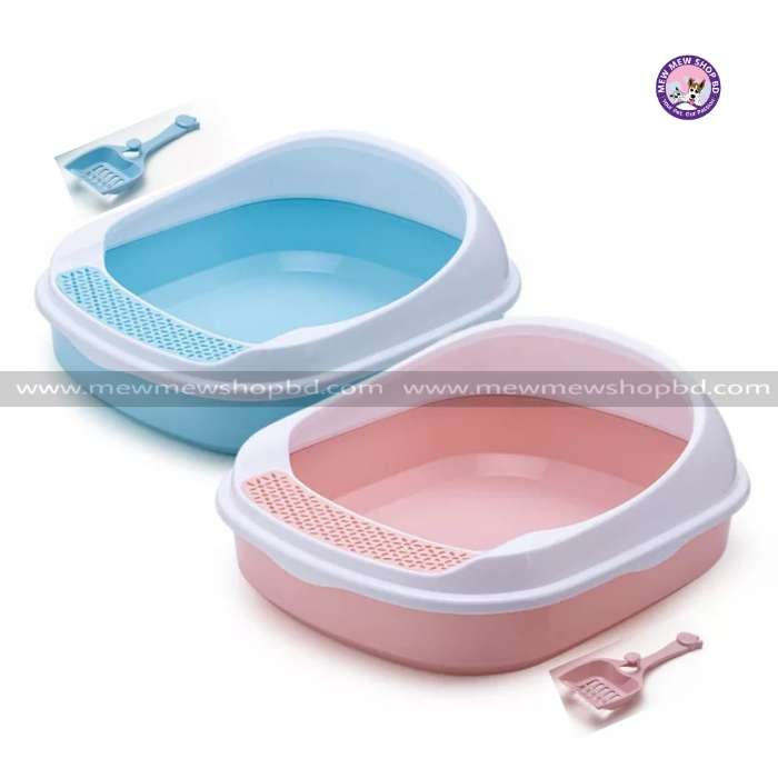 Cat Litter Box Semi-closed & Anti Splash Plastic Sandbox with Scoop for Pet Cat