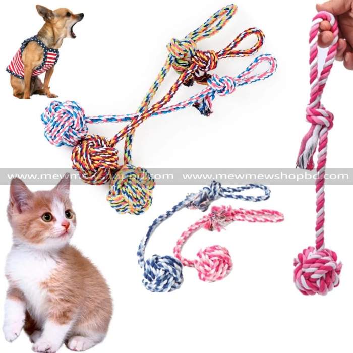 Pet Cat & Puppy chew Rope Toy with Ball & Knot-(1Pcs)