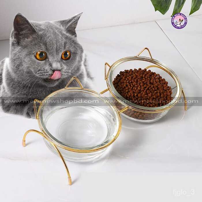 Golden Colored Stainless Steel Ceramic Clear Glass Food Bowl for Pet Cat