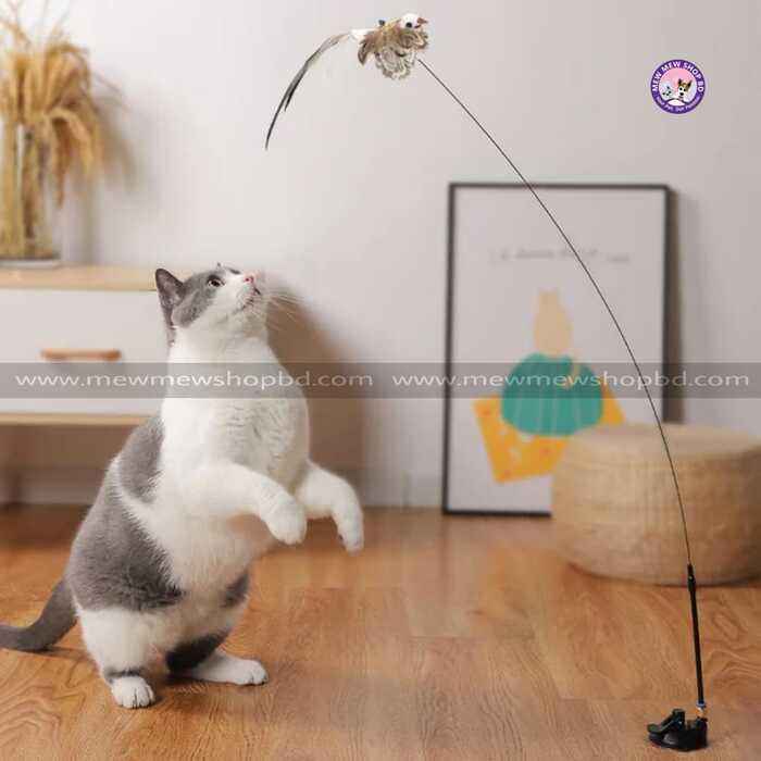 Funny Simulation Bird Interactive Cat Toy with Super Suction Cup Feather Bird for Kitten Play Chase Exercise Cat Toy