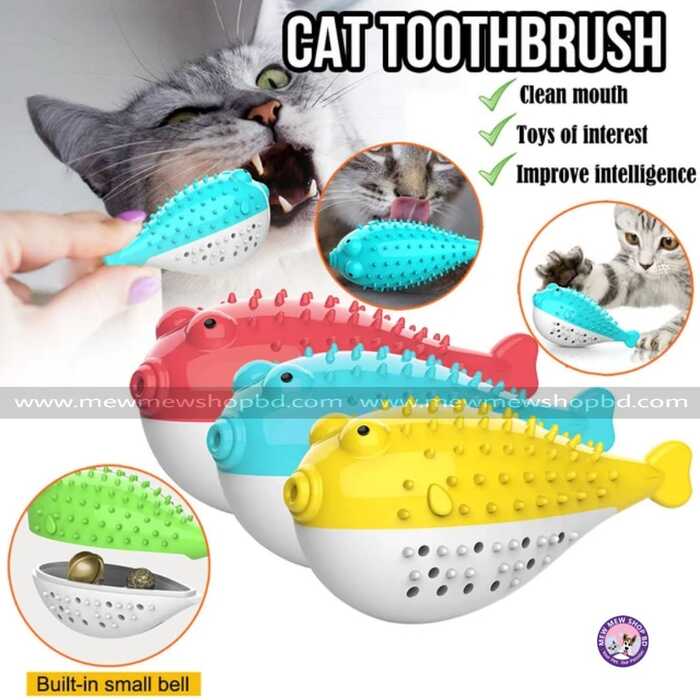 Pet Cat & Dog Kitten TPR Puffer Fish Toothbrush Catnip Molar Soft Bite Chew Play Toy