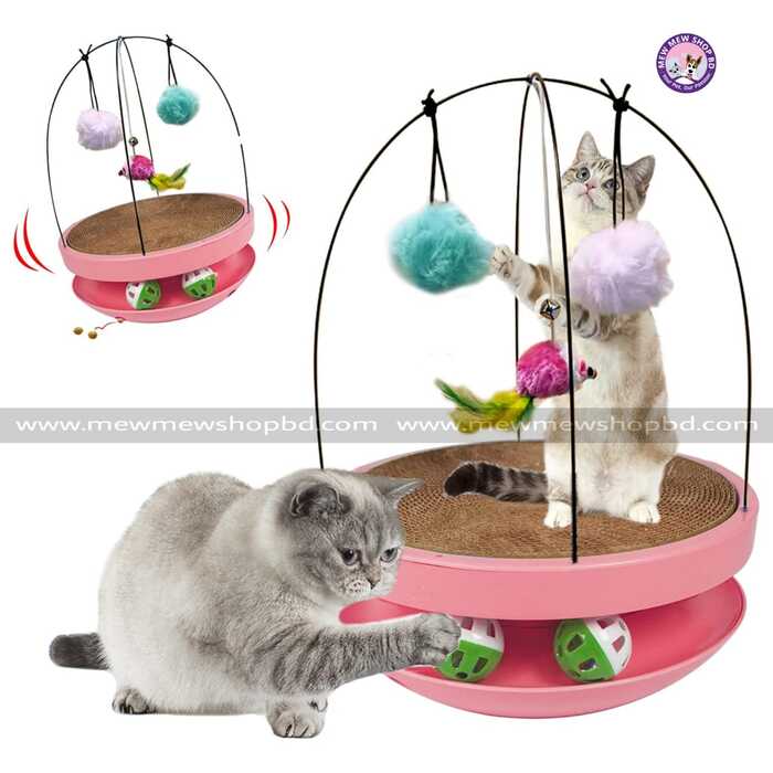 4 in 1 Detachable Pet Cat Scratcher Tumble Food Dispenser Toy with Hanging Plush Ball  & Mouse
