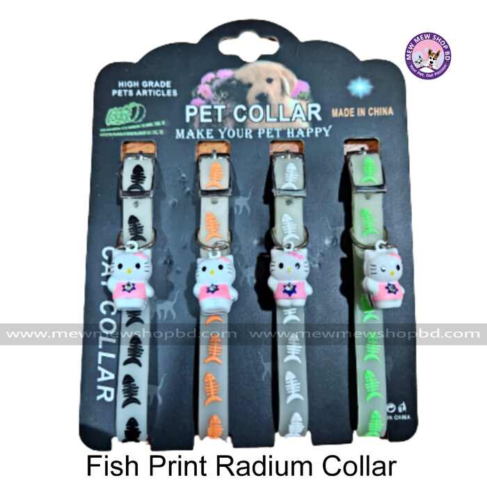 Fish printed Luminous Radium Collar with Hello Kitty Bell