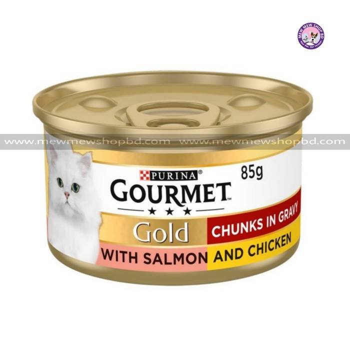 Purina Gourmet Gold Cat Wet Food Salmon & Chicken Chunks In Gravy Can 85g(UK)