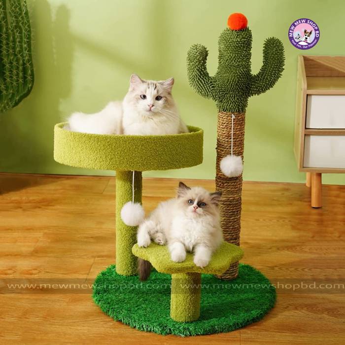Nature Sisal Cat Scratcher Tower Tree House with Cat Perch, Cactus Cat Climbing Frame for Cats and Kittens