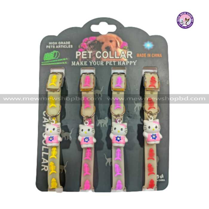 Fish printed Luminous Radium Collar with Hello Kitty Bell