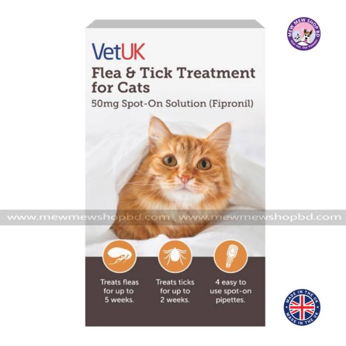 VetUK Flea and Tick Treatment for Cats 50mg (1 Pipette) (Made in UK)