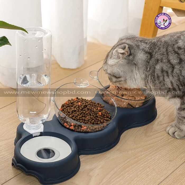 Cat Ear Design Three Bowl with Dry and Wet Separation Food Bowl for Pet Cat