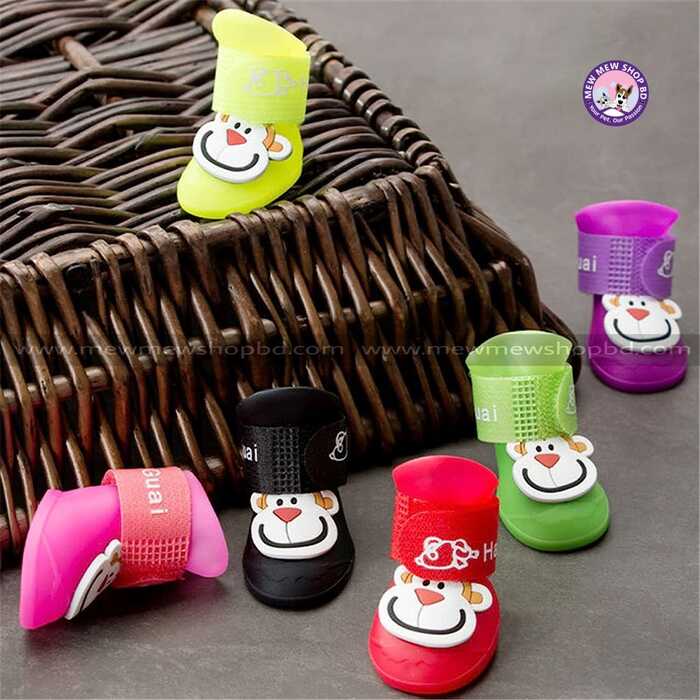 4pcs/Set Cartoon Pets Shoes Non-Slip Silicone Boots for Pet Cats & Puppys