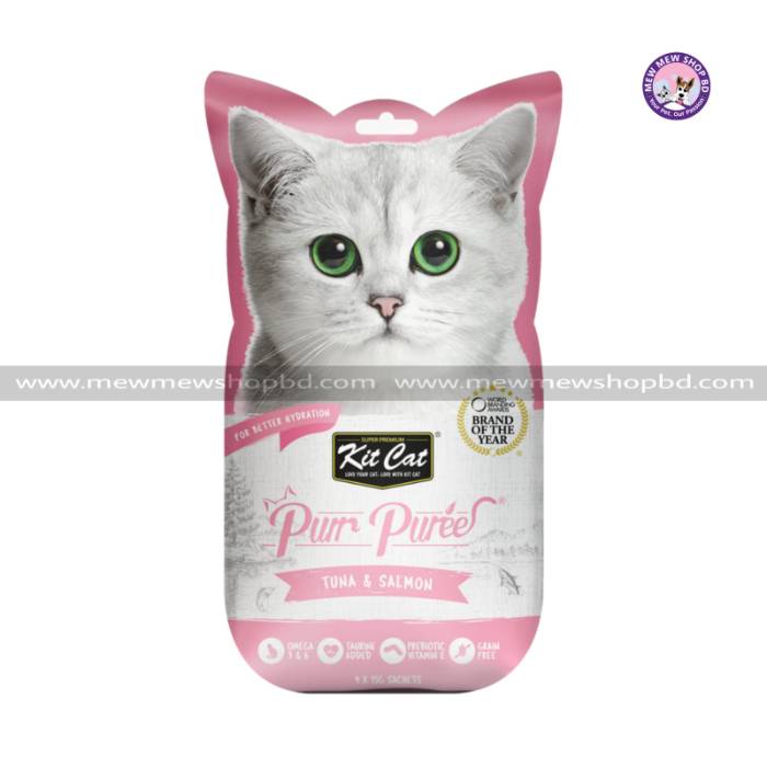 Grain Free Kit Cat Purr Puree KitCat Cat Treats Tuna & Salmon 4x15g