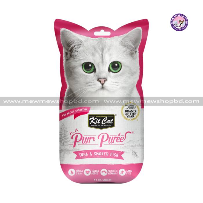 Grain Free Kit Cat Purr Puree Cat Treats Tuna & Smoked Fish 4x15g