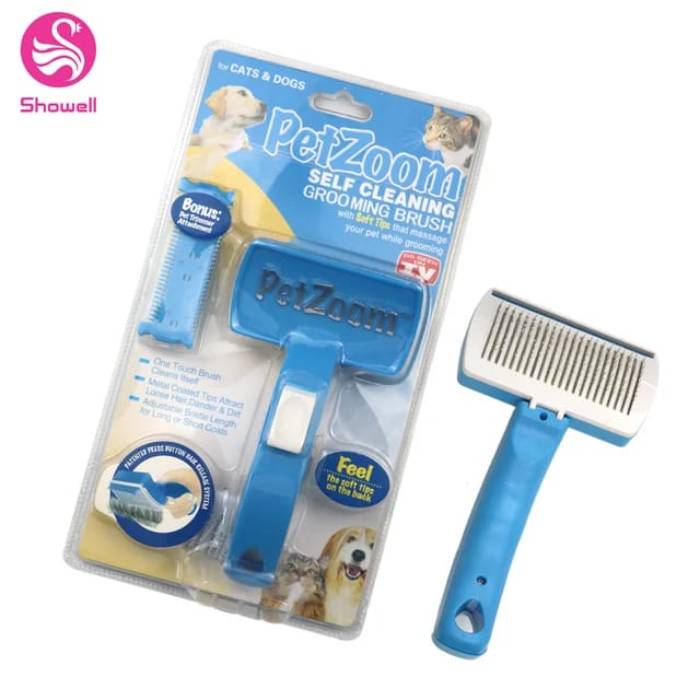 PetZoom Self Cleaning Grooming Brush with Trimmer