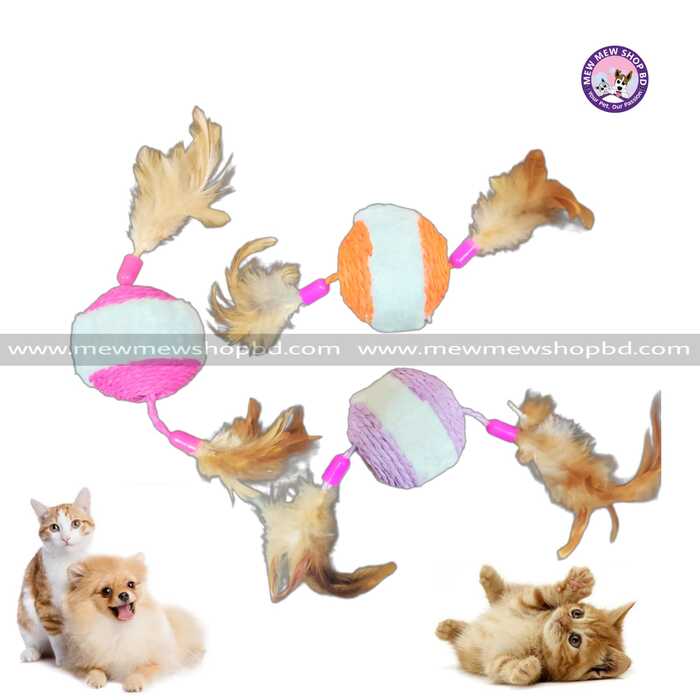 Double sided Sisal Feather Ball with Ringing bell for pet Cat & Puppy