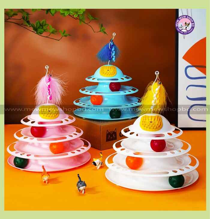 4Tier Turnable Tower  Toy with Feather Stand & catnip Powder Holder for Pet Cat-(1Pcs)