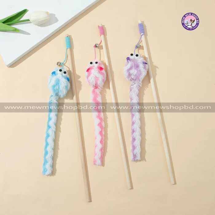 Wooden Long Tail Plush Mouse Teaser Toy for Pet Cat