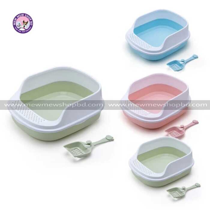 Cat Litter Box Semi-closed  Plastic Litter box with Scoop for Pet Cat