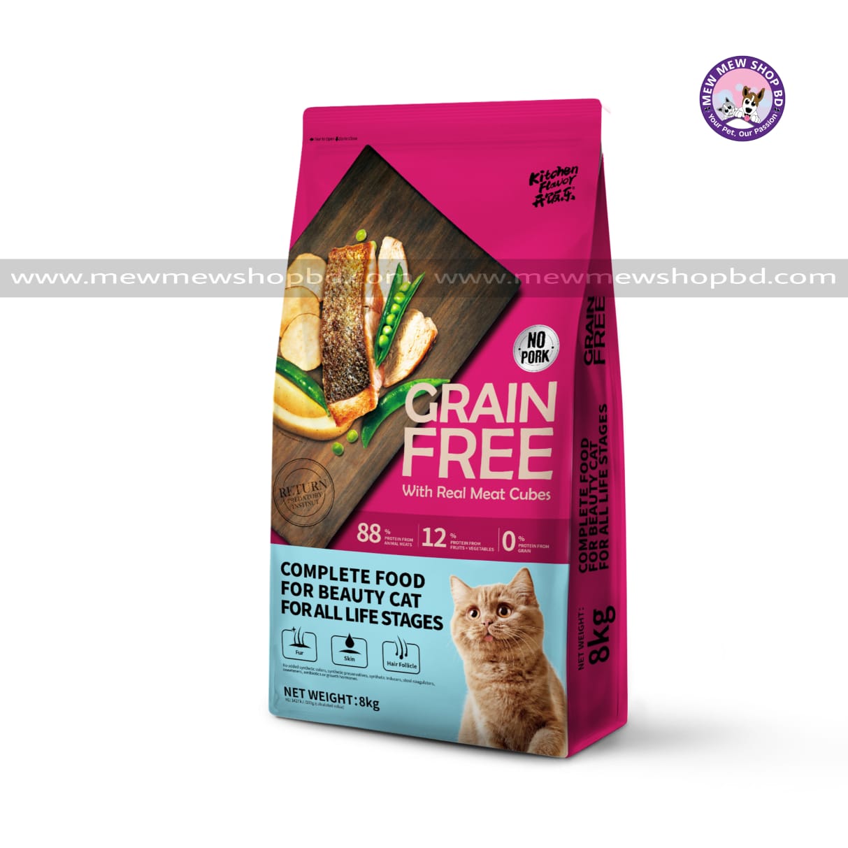 Kitchen Flavor Grain Free Beauty Complete Cat Food  for All Life Stages 8kg