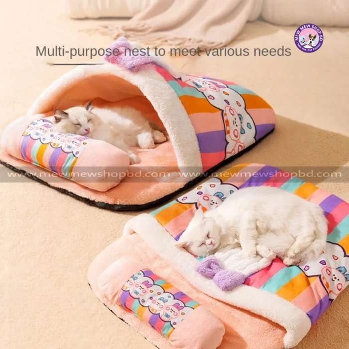 Colourful Multipurpose Pet Cat Comfortable Bed with Blanket & Pillow