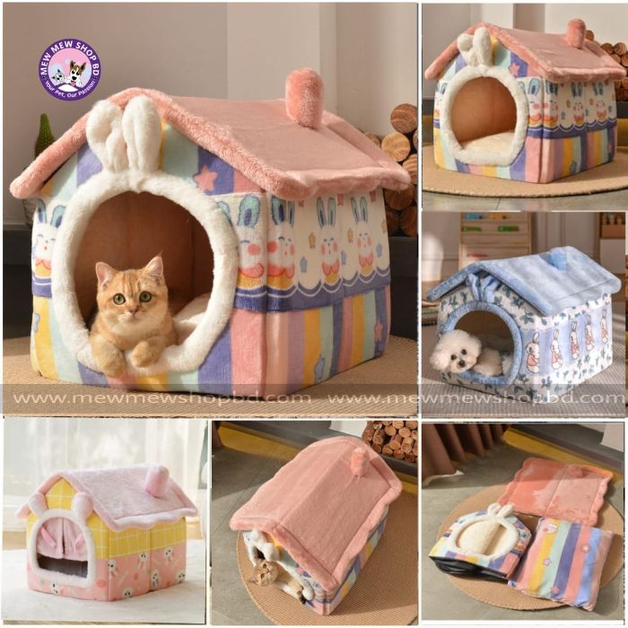 Rabbit Ear Design Tent shape Enclosed Warm House Plush Sleeping Bed for Pet Cat