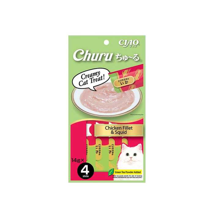 CIAO Churu Creamy Cat Treat With Chicken Fillet & Squid 14gX4