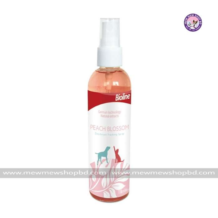 Bioline Pet Perfume || Peach Blossom Flavor || Deodorant Freshing Spray Cats & Dogs Perfume — 118ml