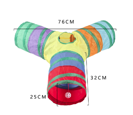 3way Rainbow Pet Cat Tunnel Toy for Indoor Playing with Hanging Ball