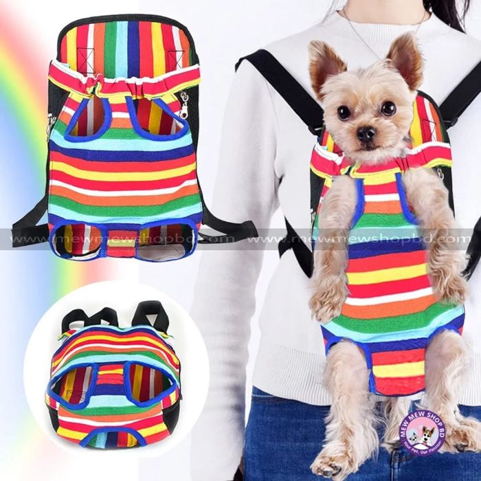 Rainbow Printing Pet Backpack Adjustable Straps Pet Front Cat Dog Mesh Backpack Pet Shoulders Bag