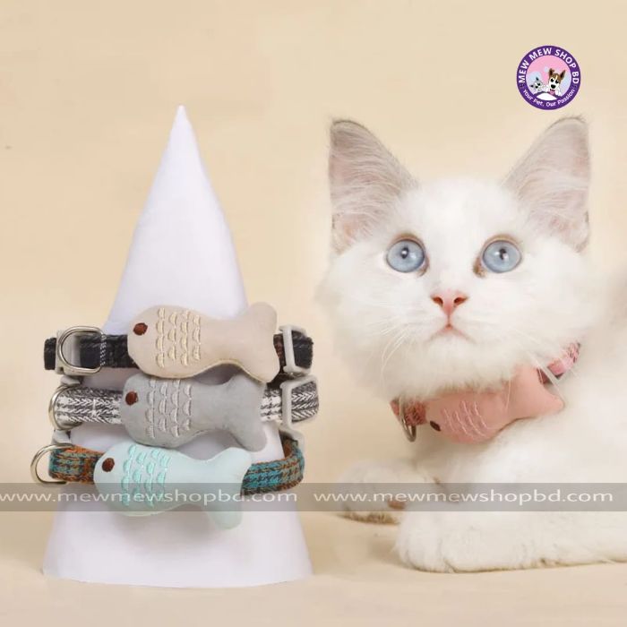 Premium Fish Design Cotton Embroidered Pet Cat Adjustable Collar