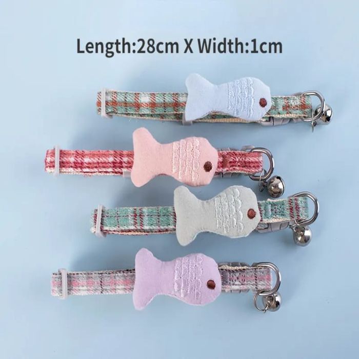 Premium Fish Design Cotton Embroidered Pet Cat Adjustable Collar