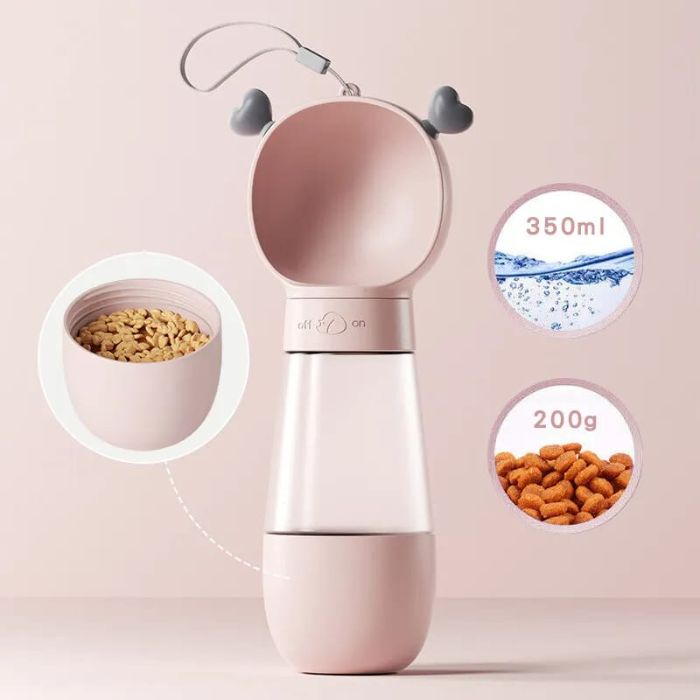 Pet Cat & Dog Leak Proof Portable Travel Food & Water Bottle Container with On Off Button