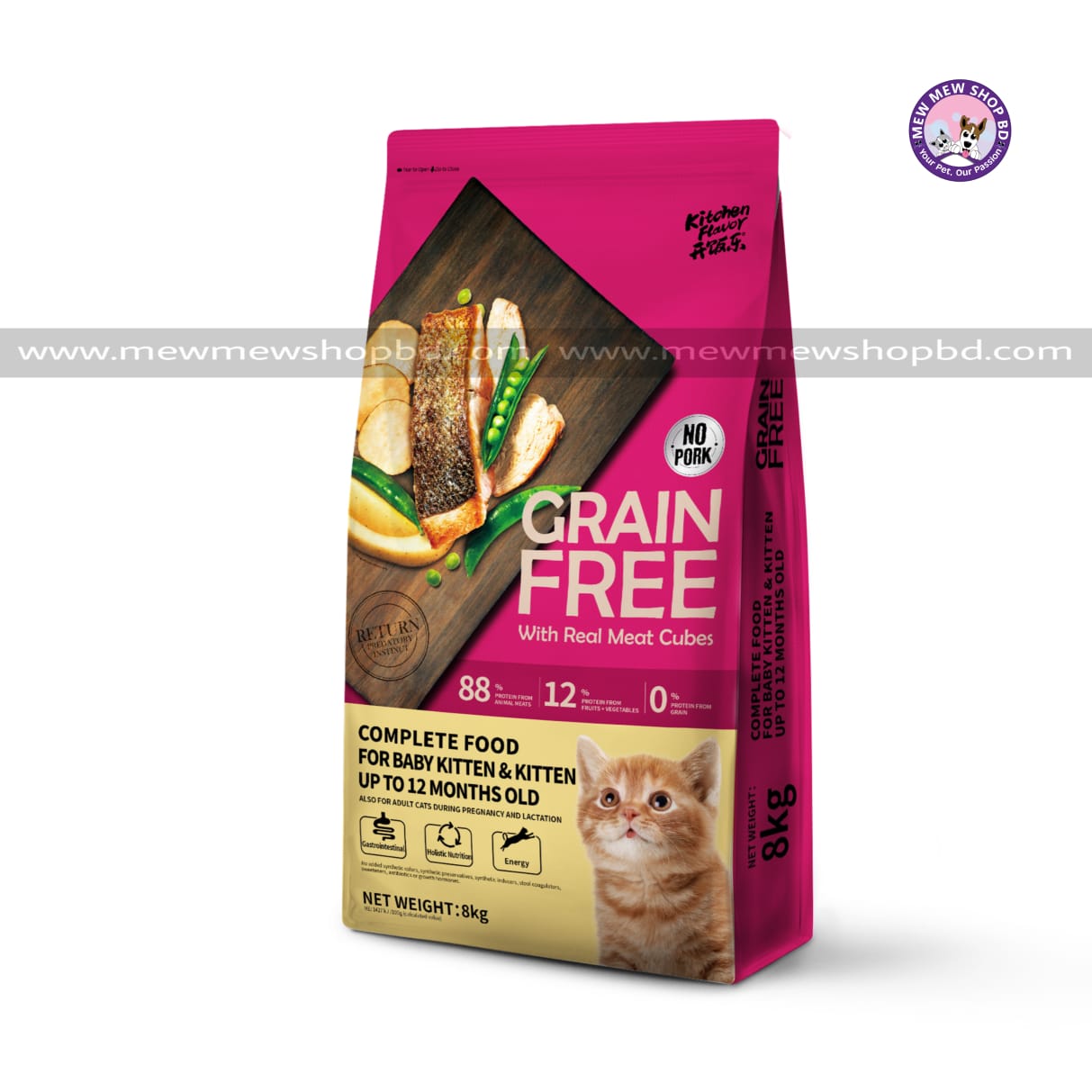 Kitchen Flavor Grain Free Cat Food With Real Meat Cubes for Baby Kitten & Kitten 8kg