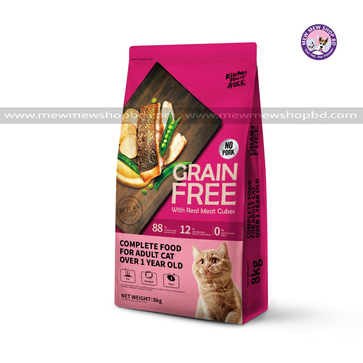 Kitchen Flavor Grain Free Cat Food With Real Meat Cubes Adult Food 8kg