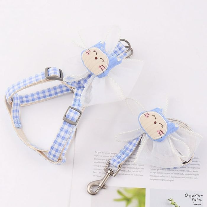 Medium Sized Check Printed Bow Knot Cartoon Harness for Pet Cat & Puppy